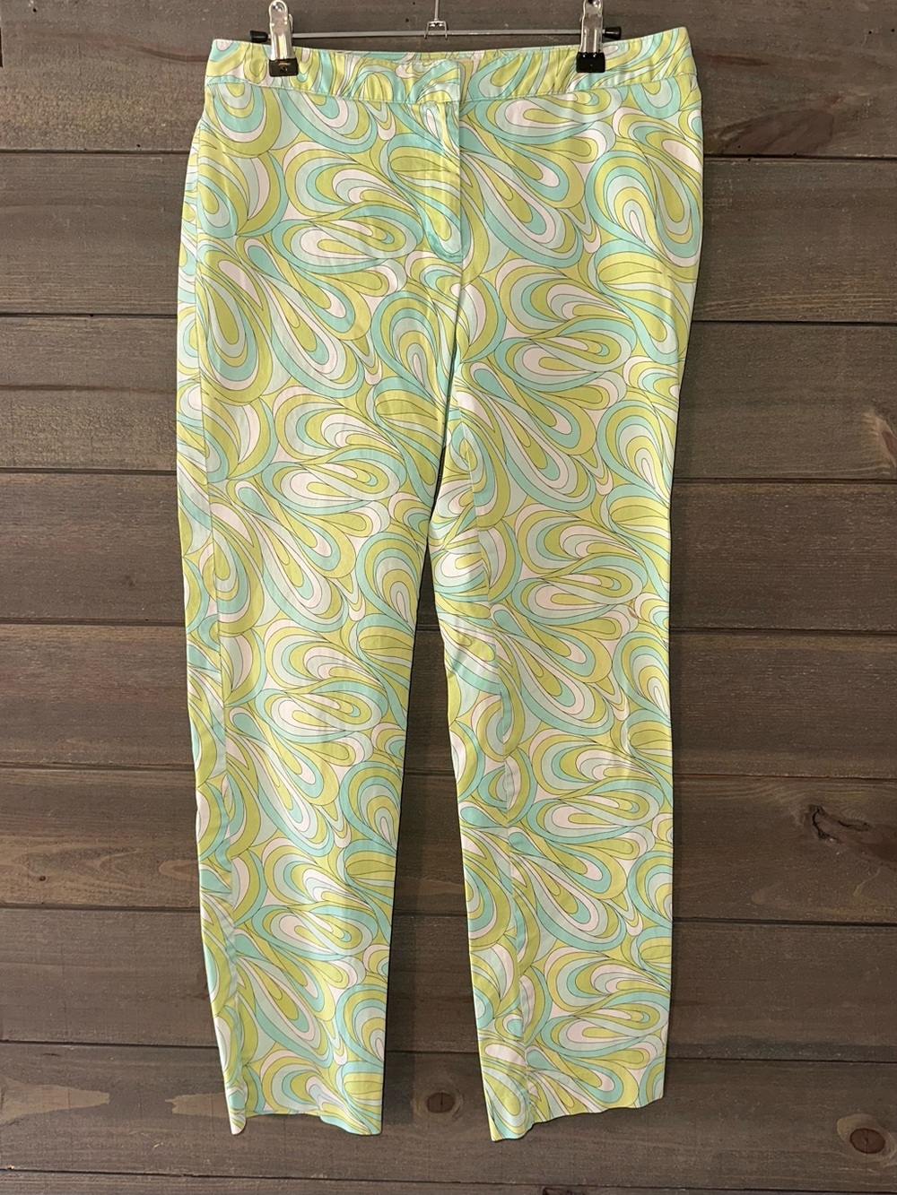 MICHAEL KORS Retro Swirl Pattern Stretch Pants in Pastel Yellow & Mint